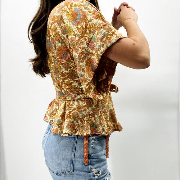 Perry Walker 1 yellow floral Wrap Blouse - Picture 7 of 10